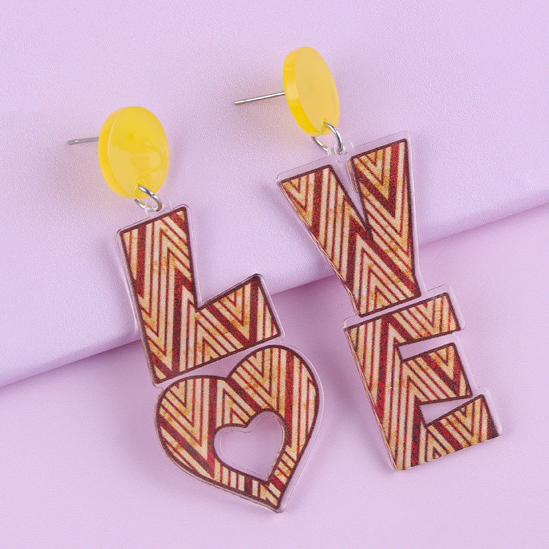 Wholesale Valentine's Day LOVE Letter Acrylic Personality Simple Heart Earrings